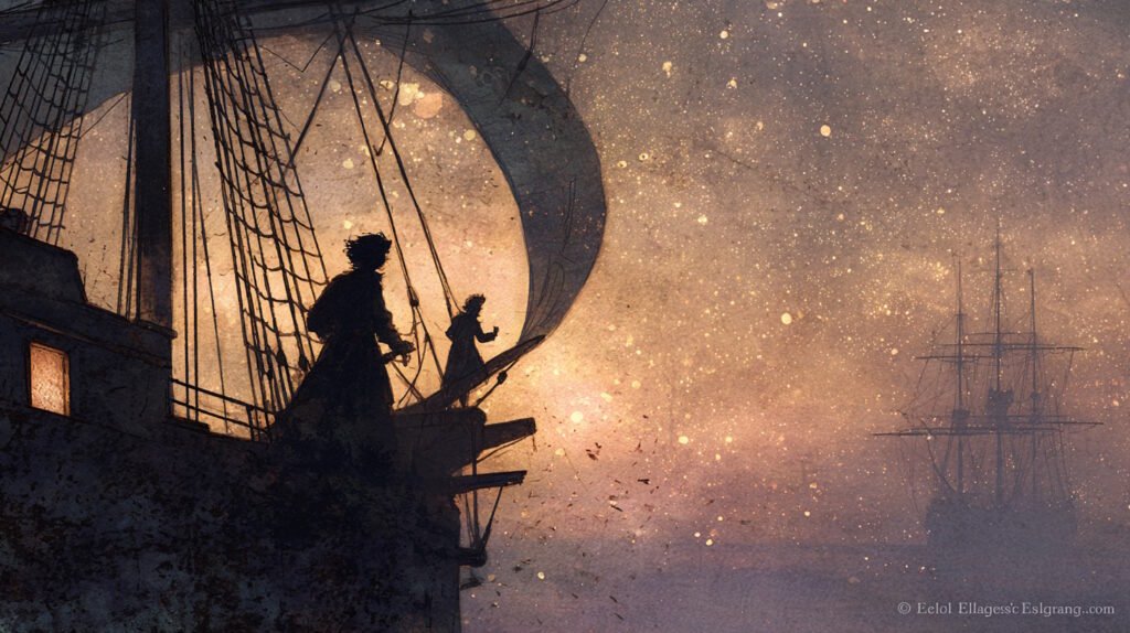 Middle Ages ship at sea abstract art